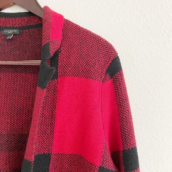 SOLD - Talbots Plaid Cotton Blend Notch Collar Sweater Jacket - Picture 3 of 7